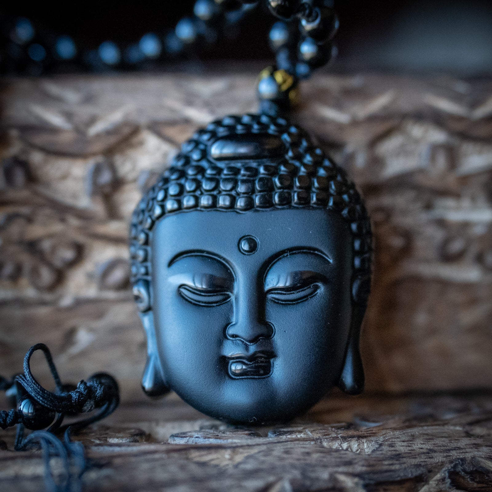 Obsidian Mala Necklace (Buddha)