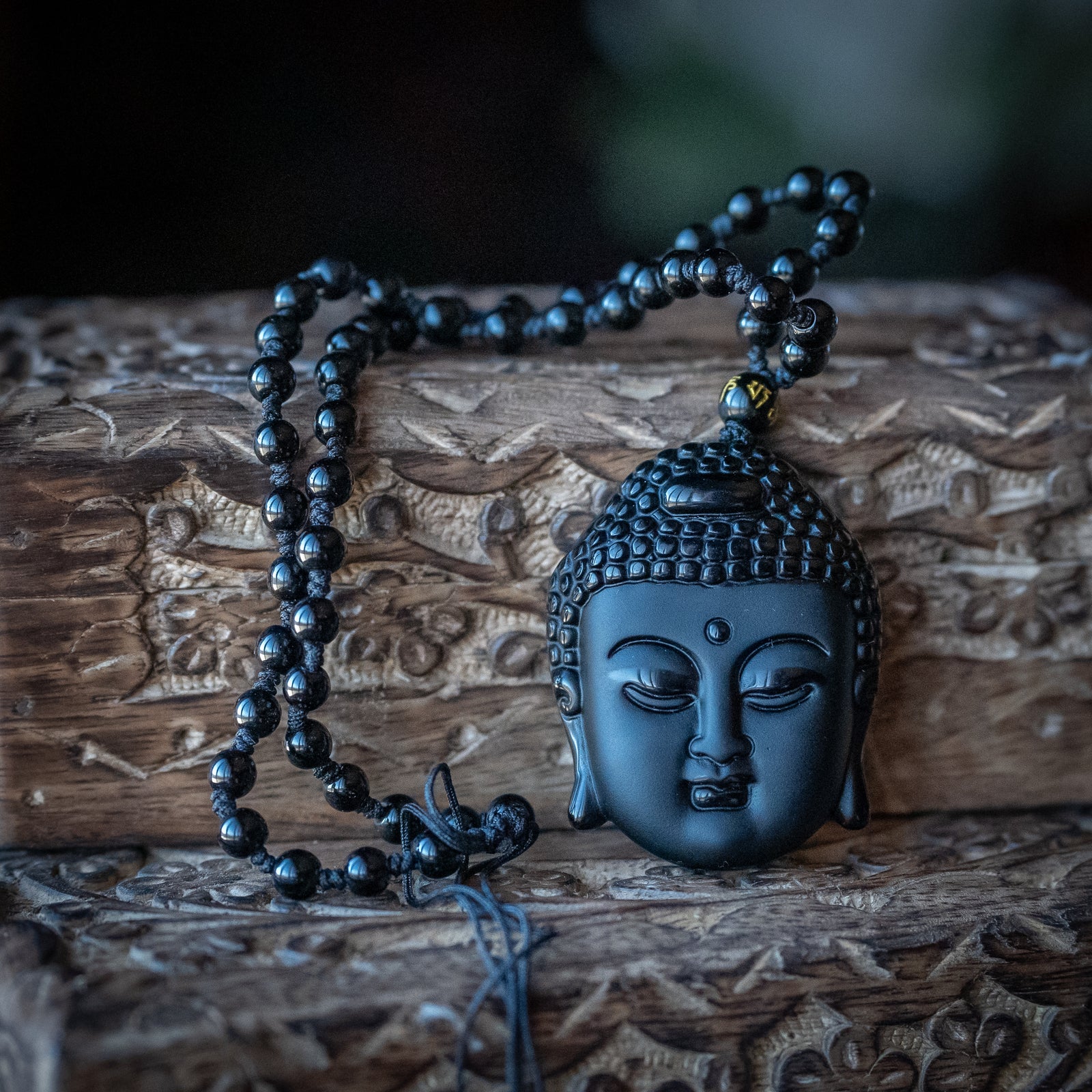 Obsidian Mala Necklace (Buddha)