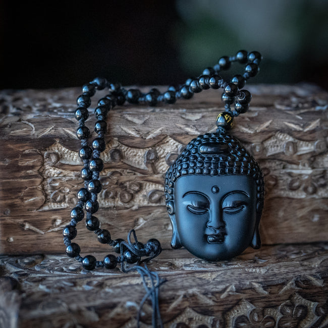 Obsidian Mala Necklace (Buddha)