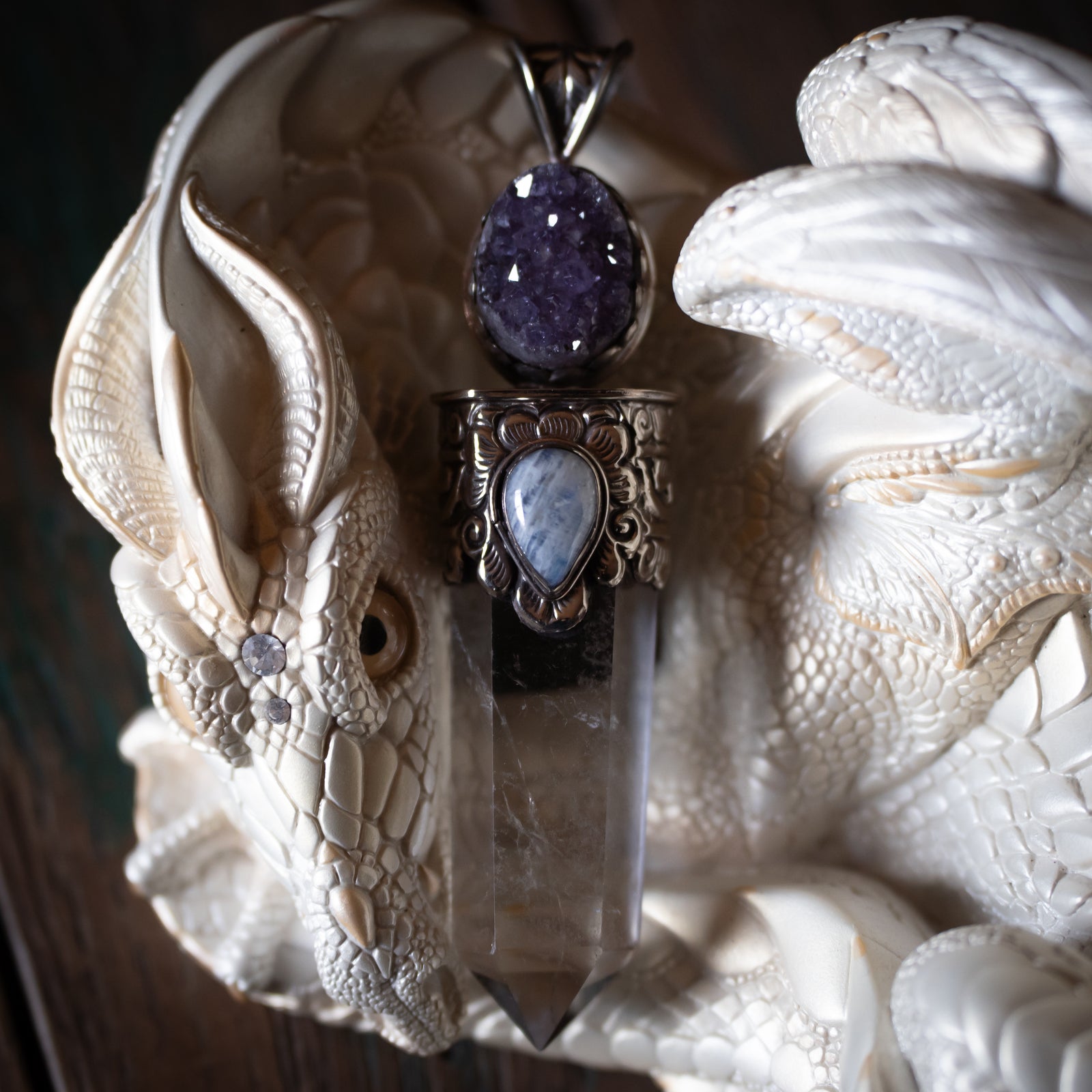 Amethyst, Moonstone, & Quartz Pendant