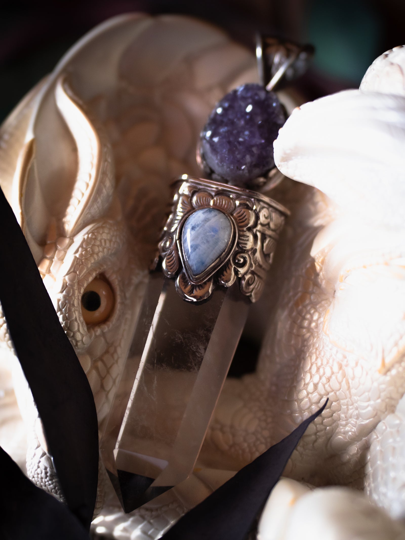 Amethyst, Moonstone, & Quartz Pendant