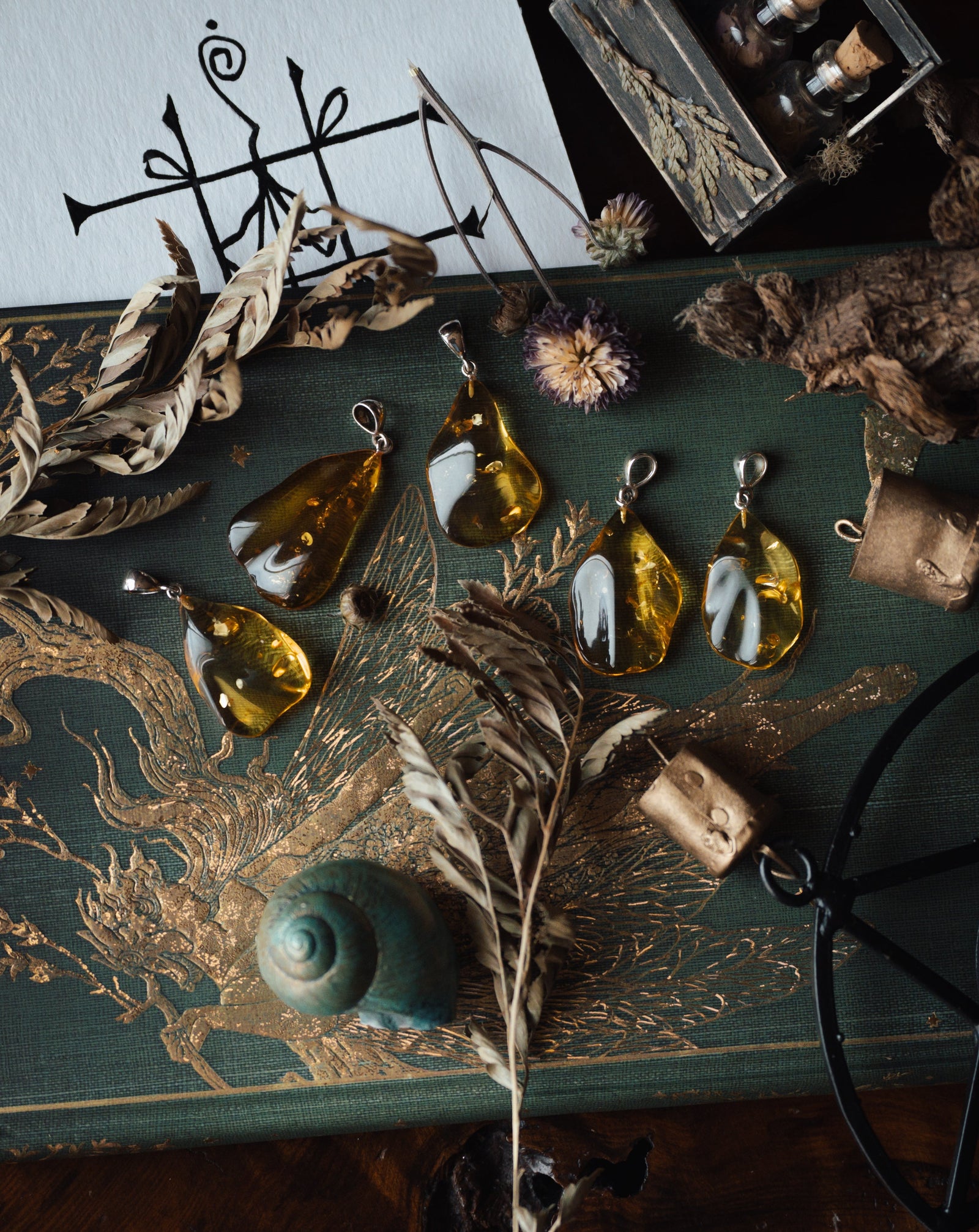 Baltic Amber Wave Drop Pendant (.925)