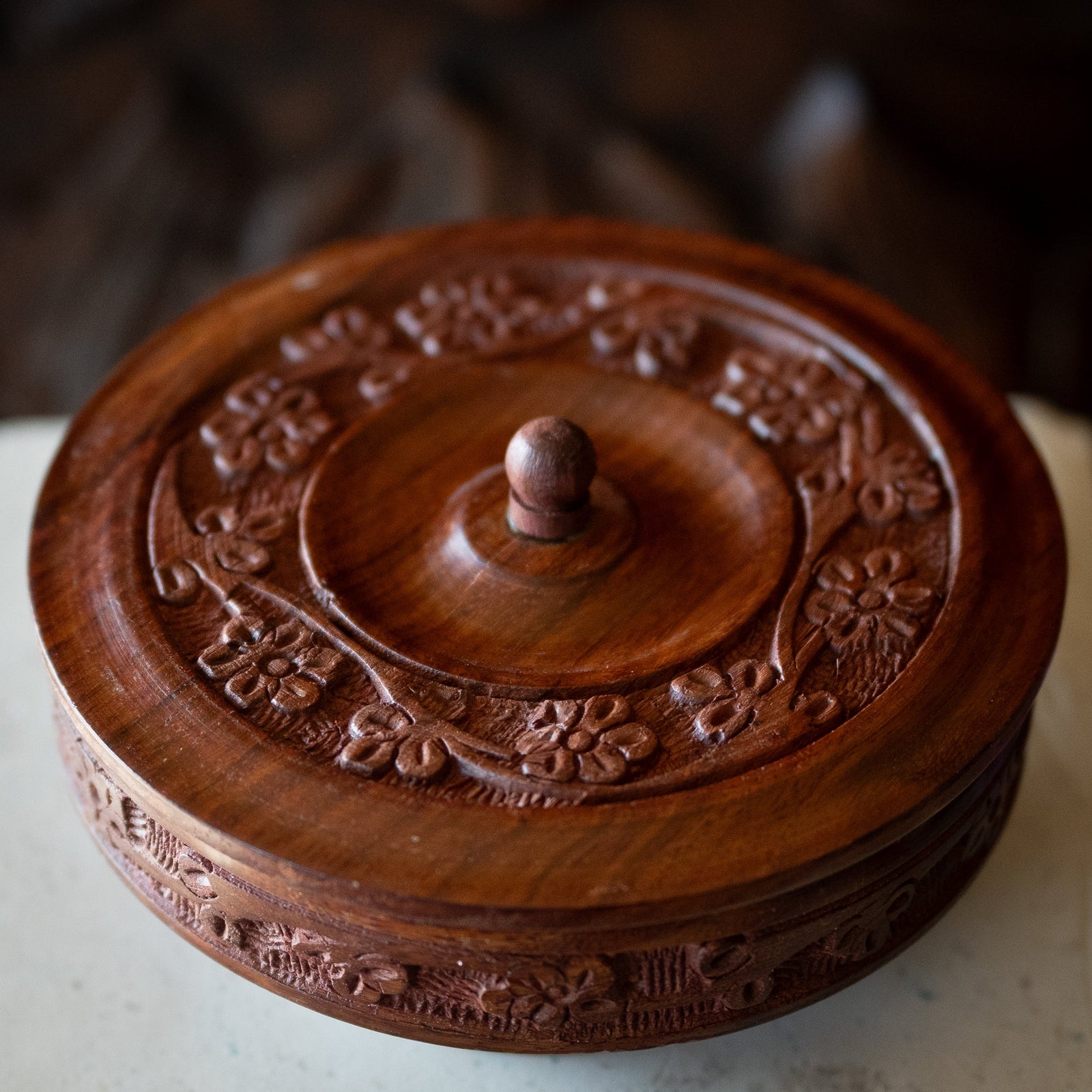 Hand-Carved Wood Bowl Box