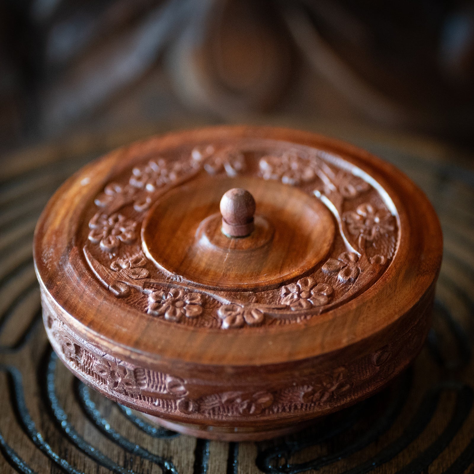 Hand-Carved Wood Bowl Box