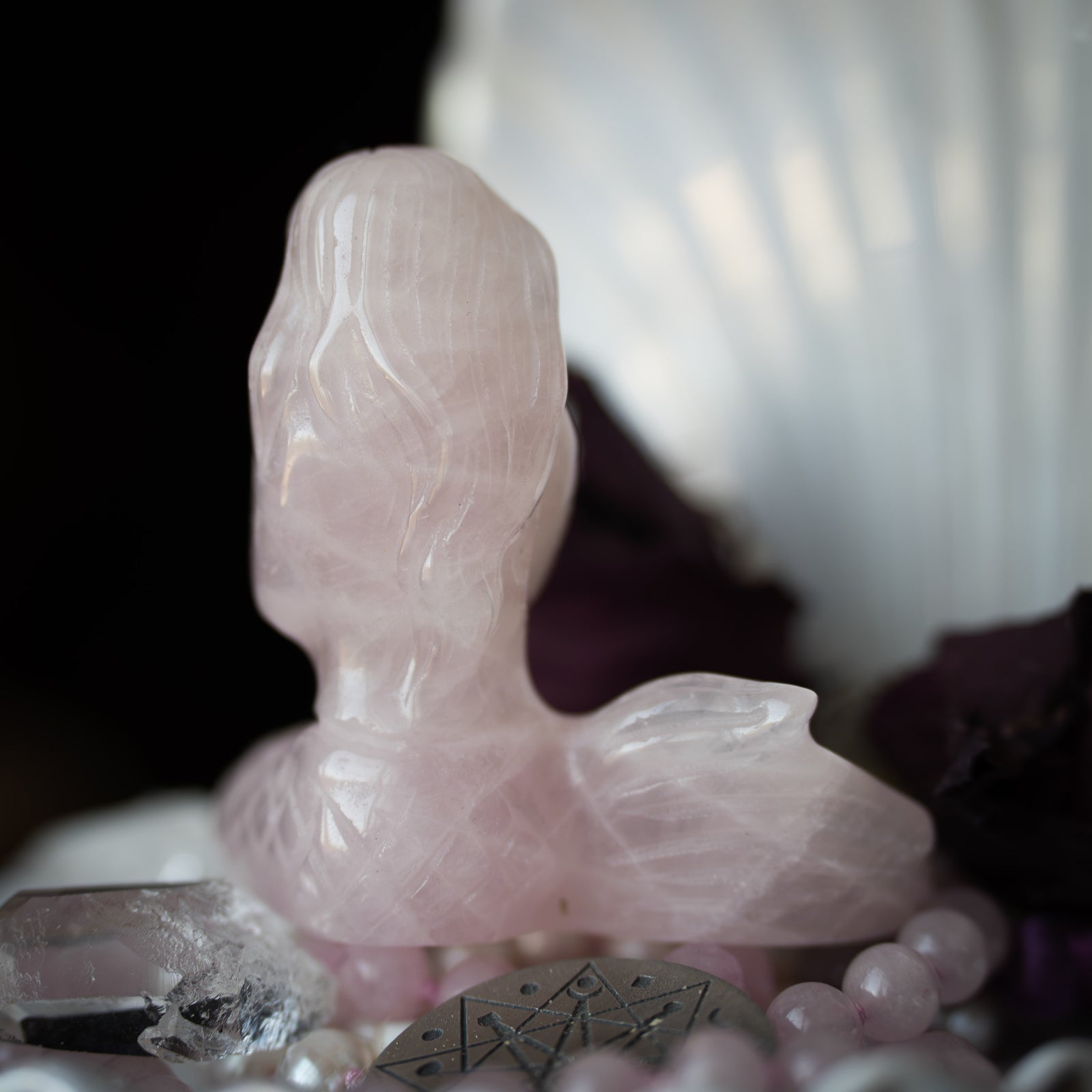 Rose Quartz Carved Mermaid