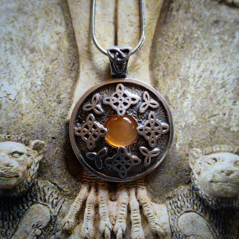 Baltic Amber Viking Shield Pendant w/ Chain