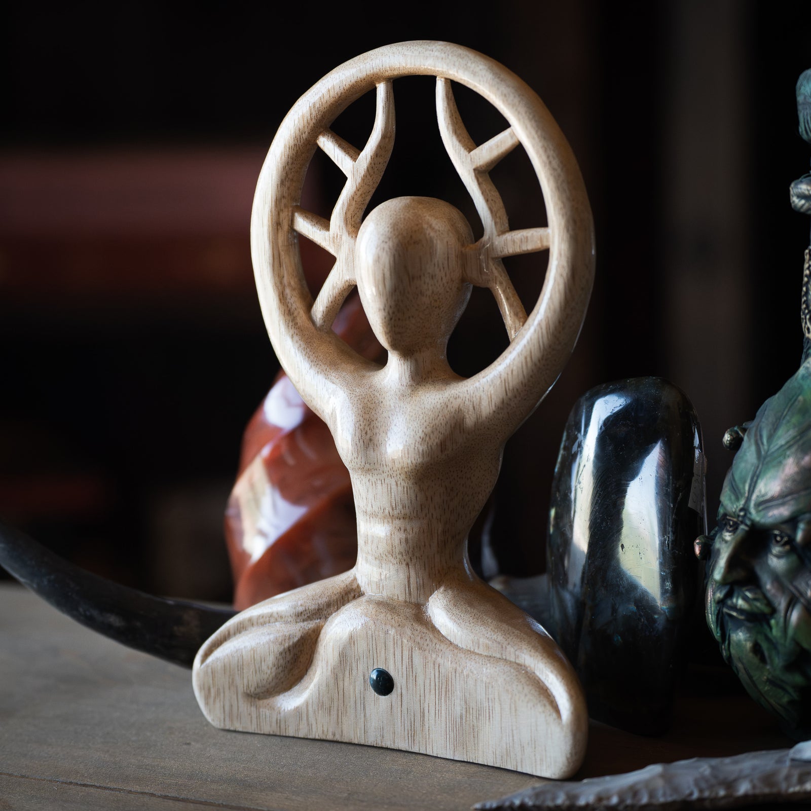 Hand-Carved Horned God w/ Green Aventurine