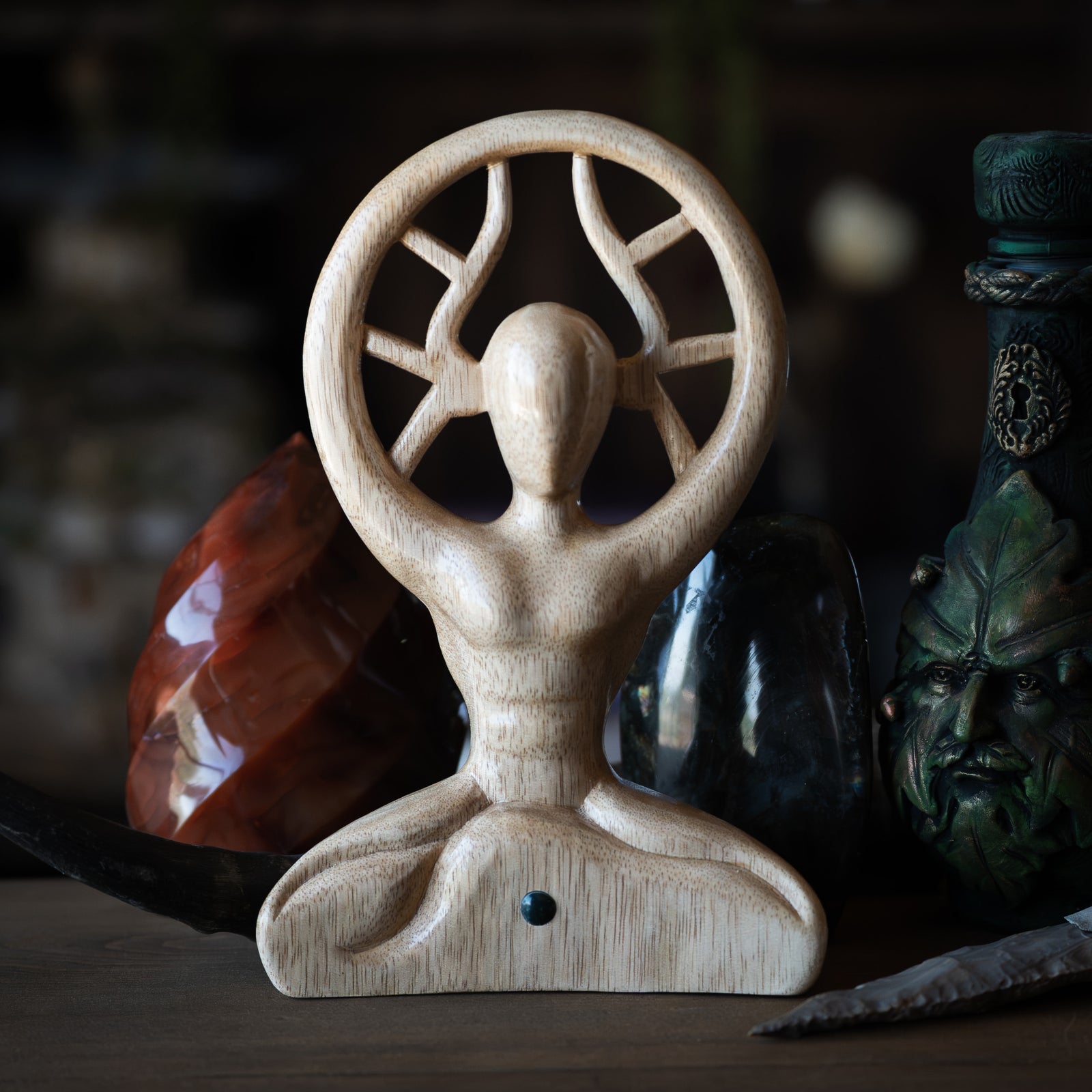 Hand-Carved Horned God w/ Green Aventurine