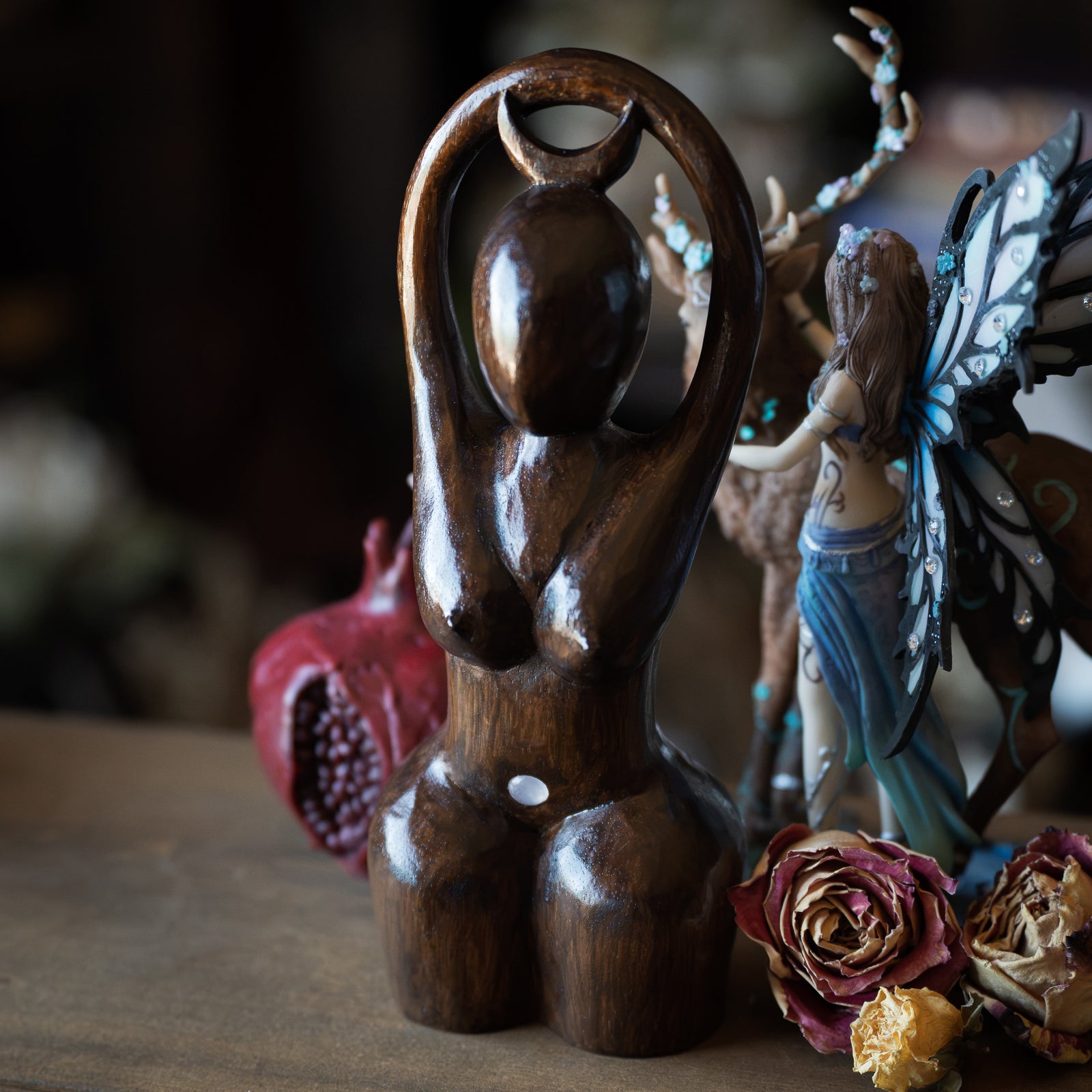 Exclusive Hand-Carved Goddess w/ Rose Quartz