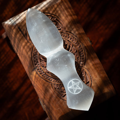 Large Hand-Carved Selenite Ritual Knife (Athame) - Limited to 20
