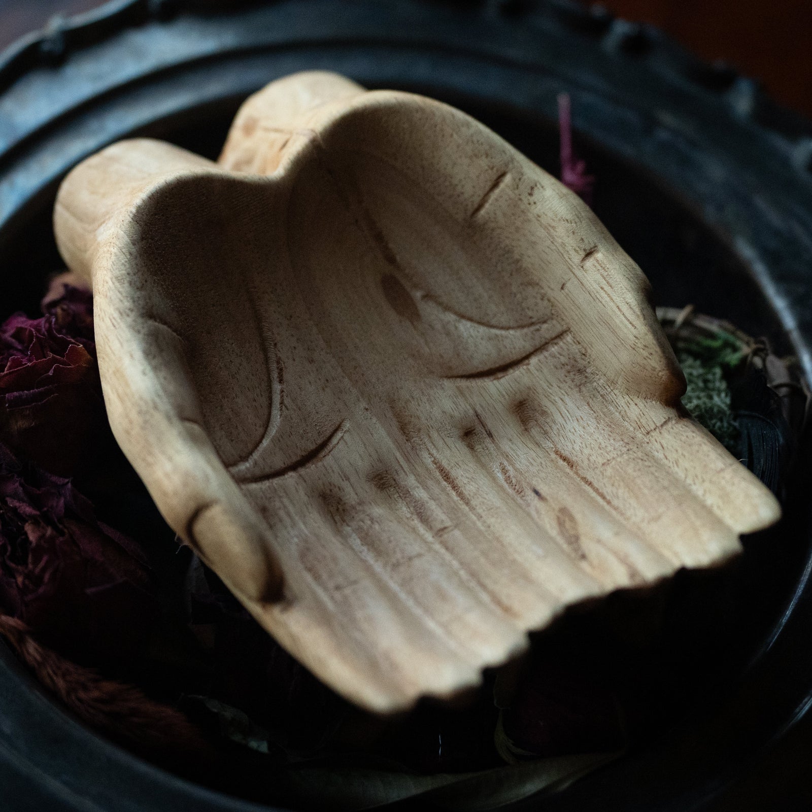 Hand Carved Hands Altar Dish