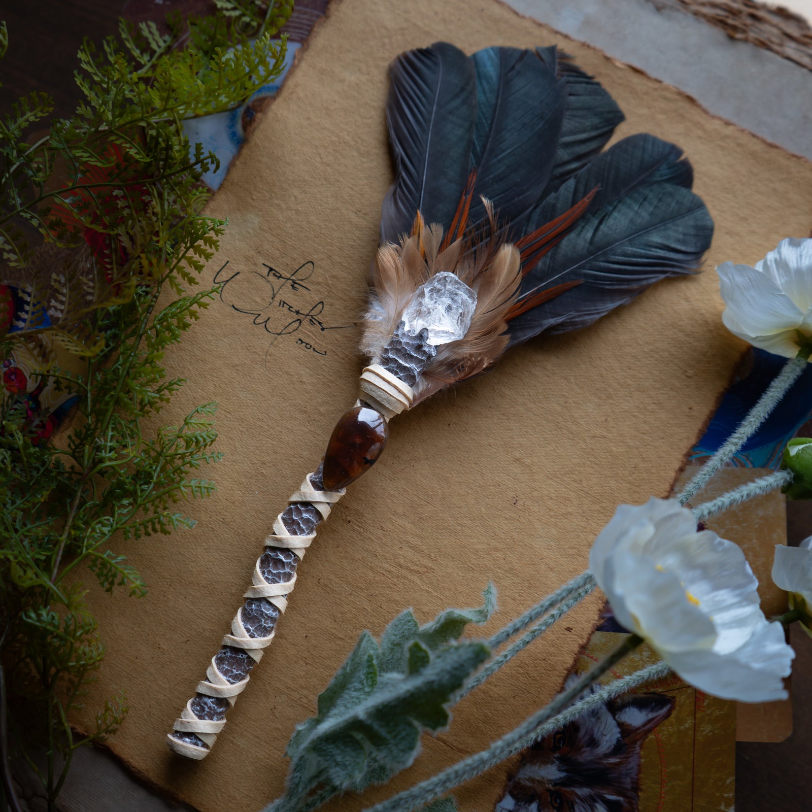 Feather & Air Wand w/ Amber & Quartz