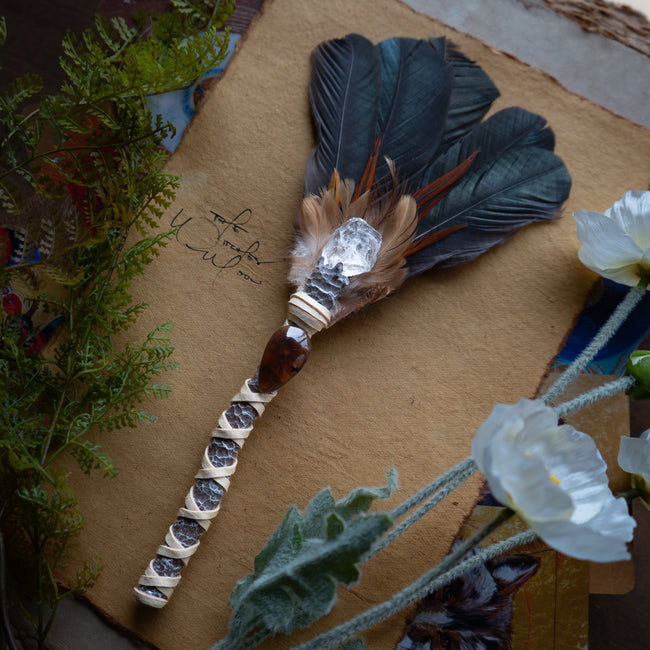 Feather & Air Wand w/ Amber & Quartz