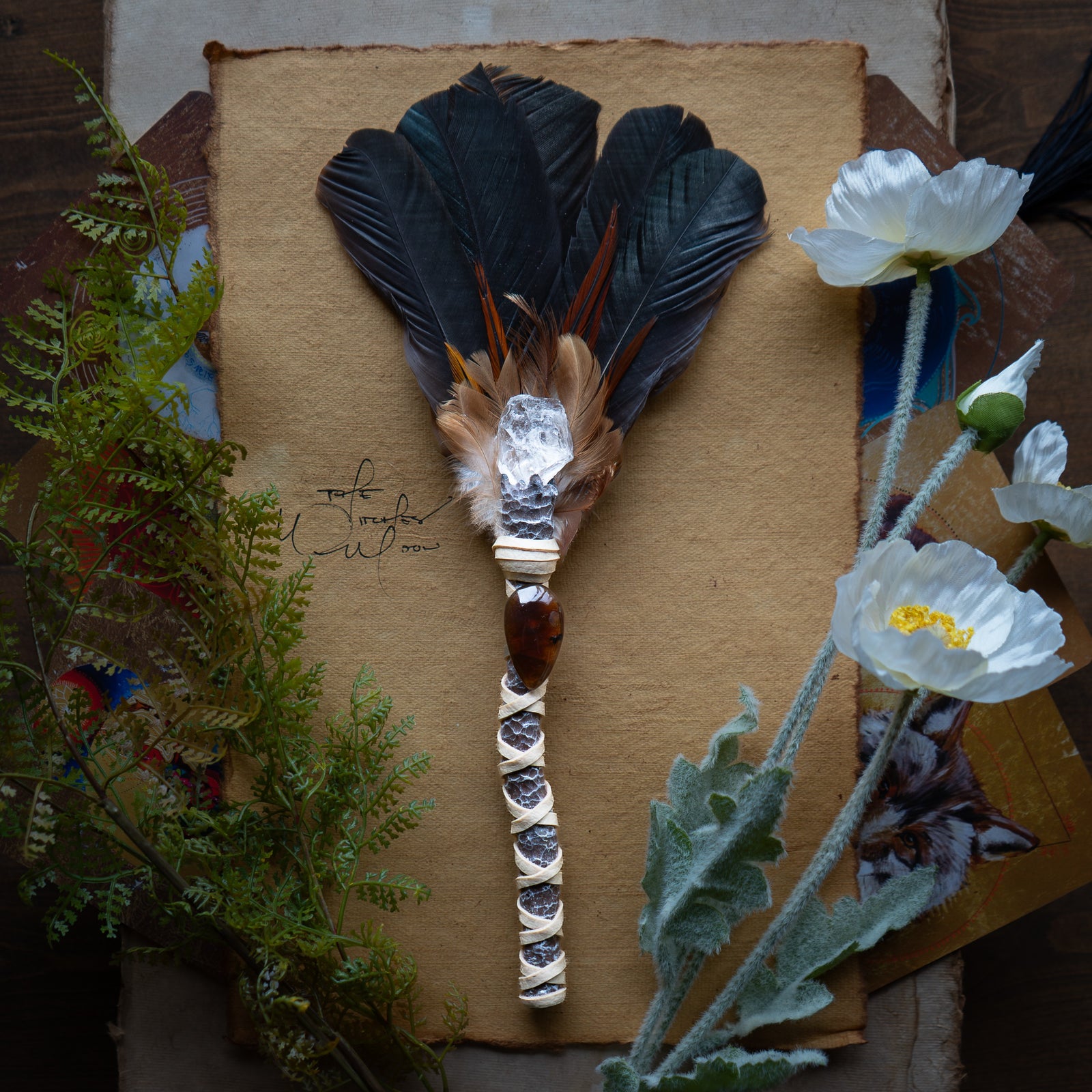 Feather & Air Wand w/ Amber & Quartz