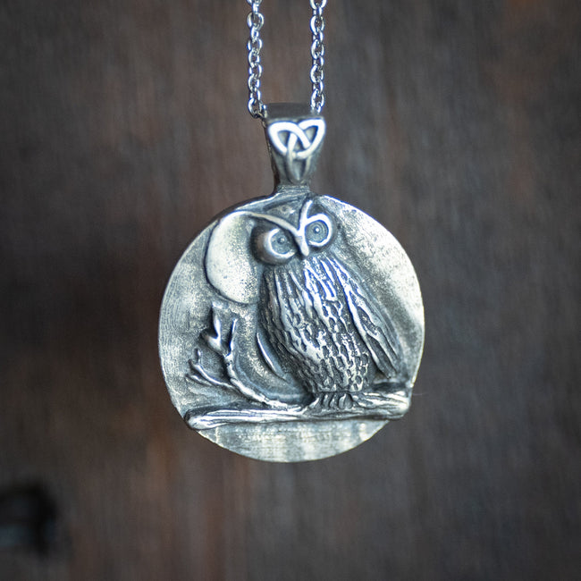 Spirit Owl Pewter Pendant w/Cord