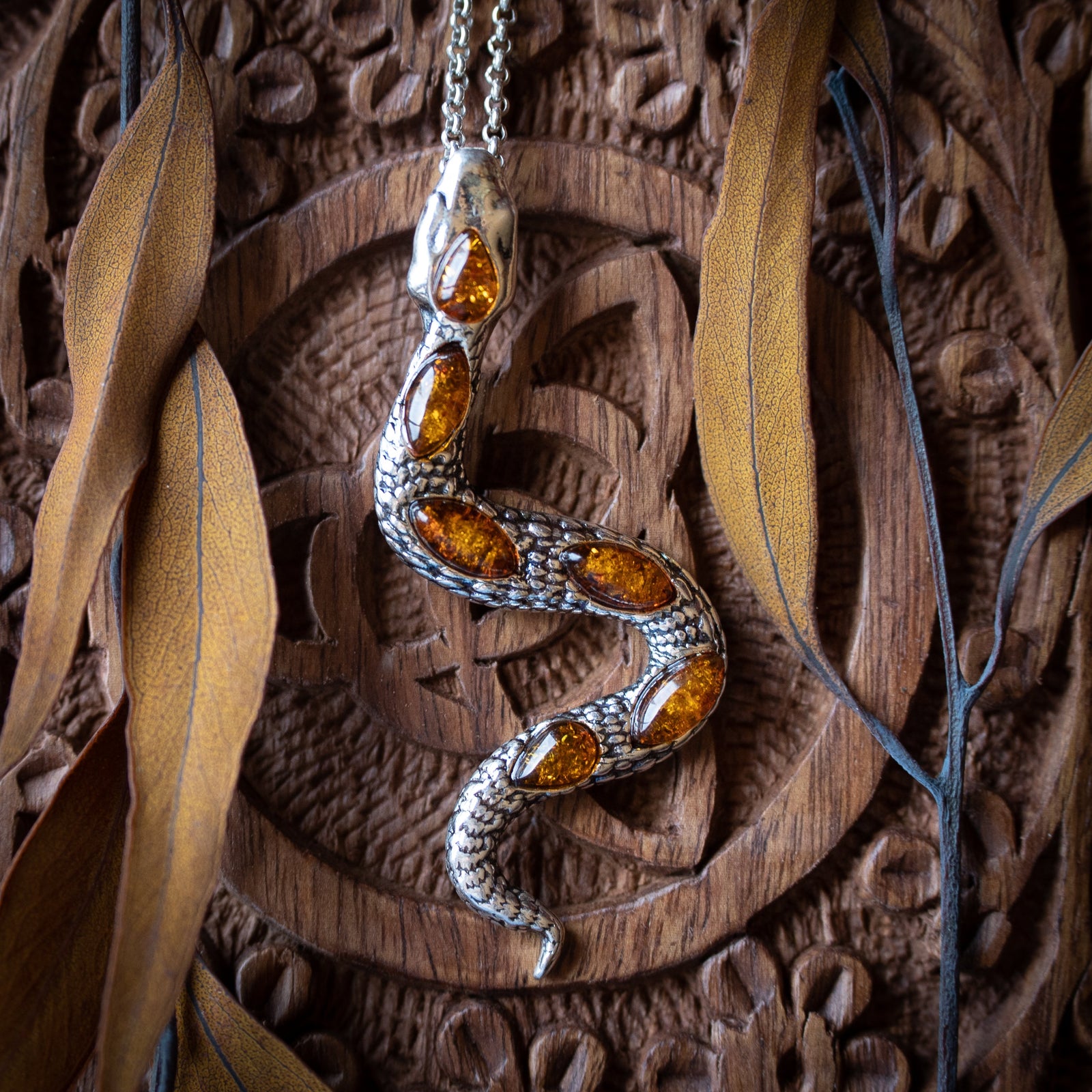 Cognac Amber Serpent Pendant