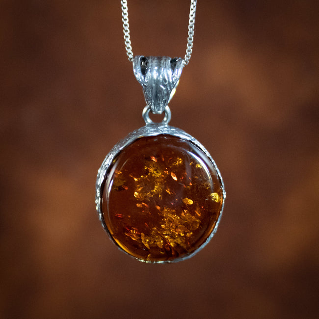 Cognac Amber Pendant (.925 Silver)