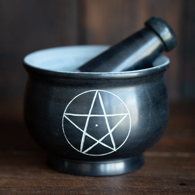 Black Stone Pentacle Mortar & Pestle