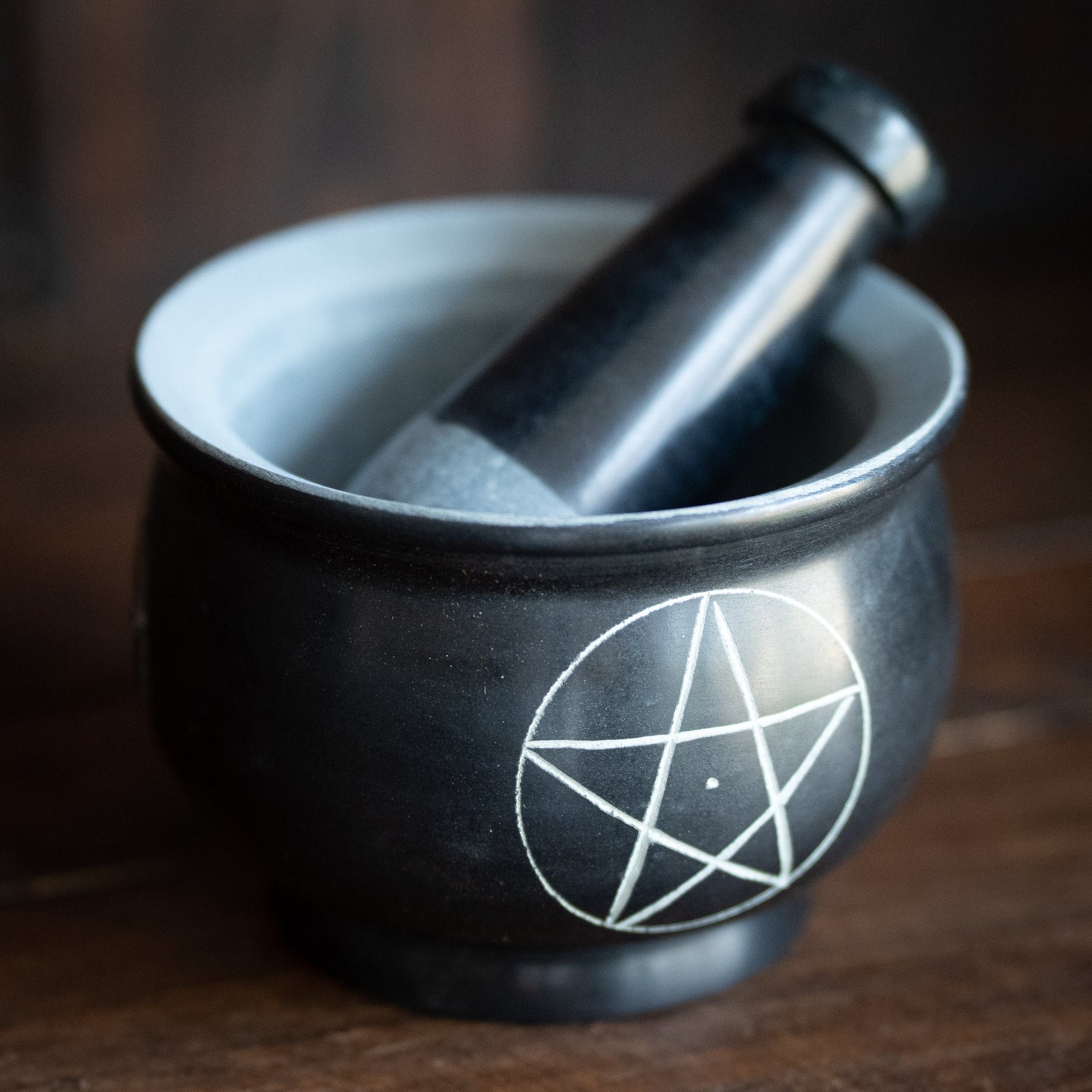 Black Stone Pentacle Mortar & Pestle