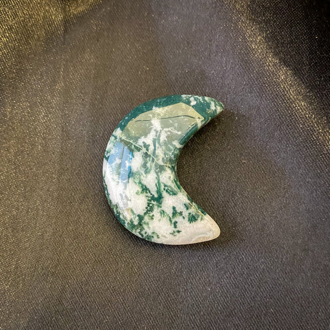 Carved Moss Agate Crescent Moon