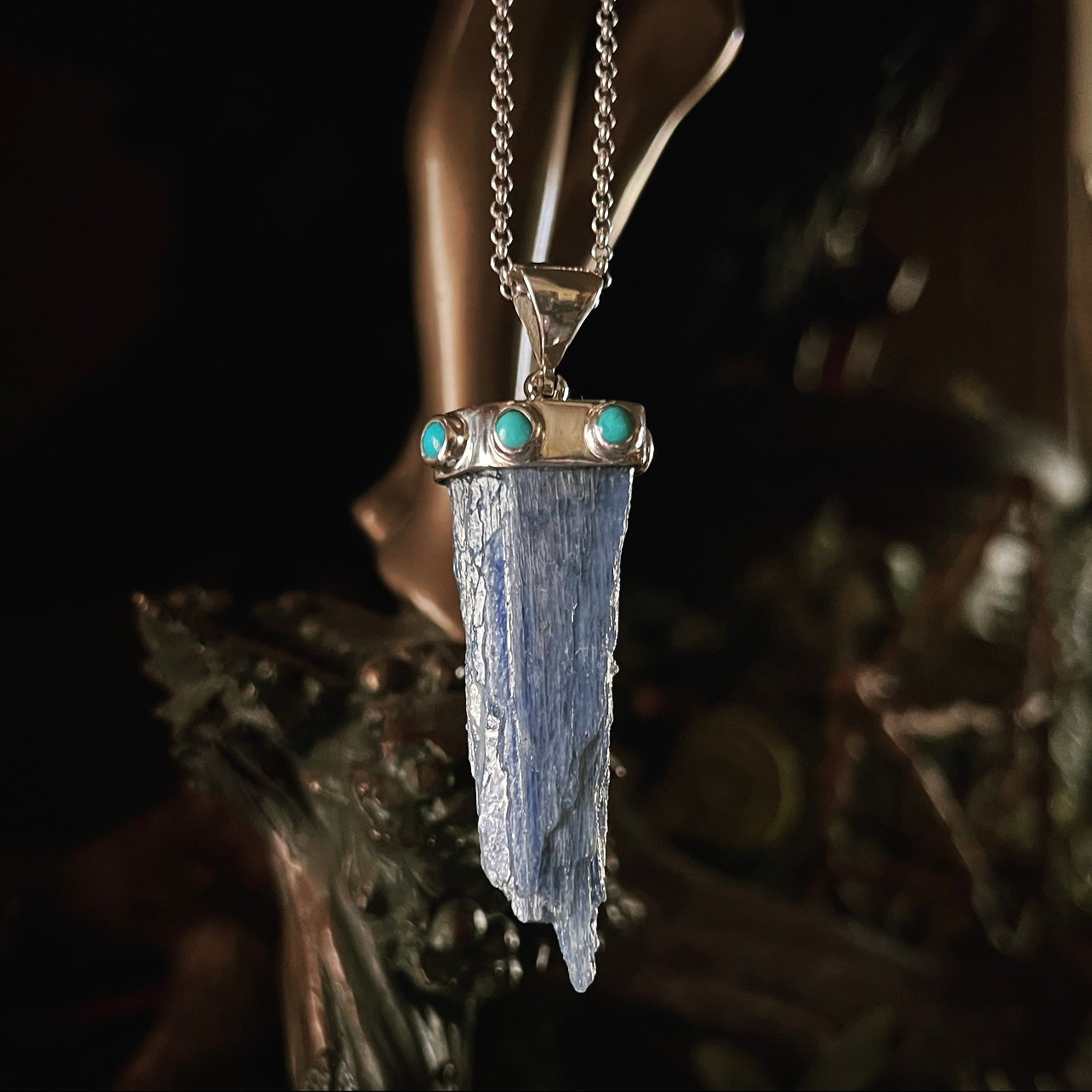Blue Kyanite & Turquoise Pendant (.925 Silver)