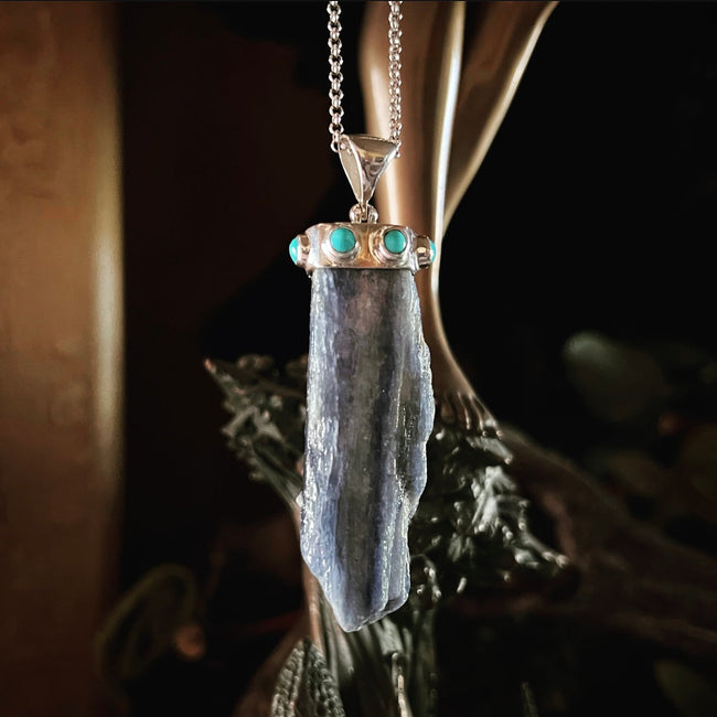 Blue Kyanite & Turquoise Pendant (.925 Silver)