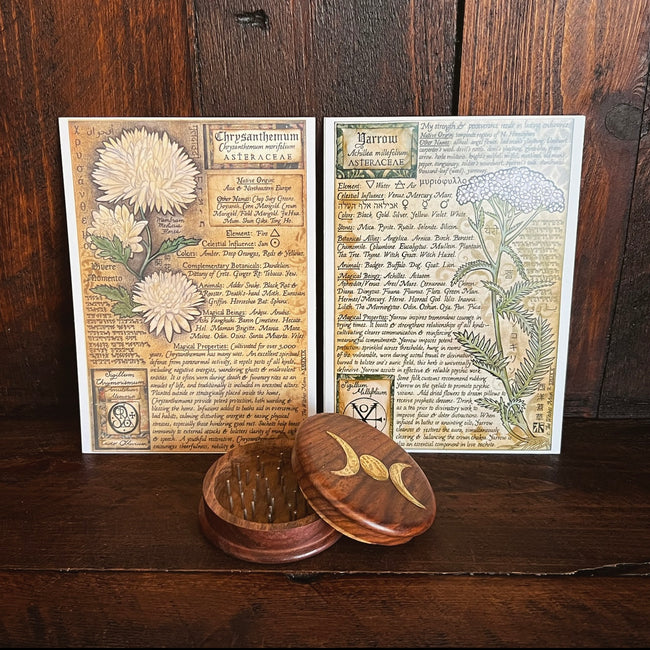 Triple Moon Herb Grinder w/ Herbal Prints Set