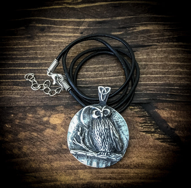 Spirit Owl Pewter Pendant w/Cord